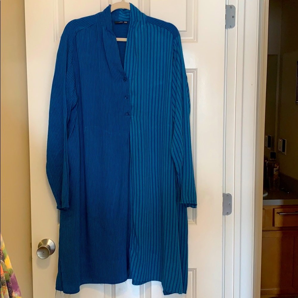 Blue Striped Long Sleeve Shirt Dress
